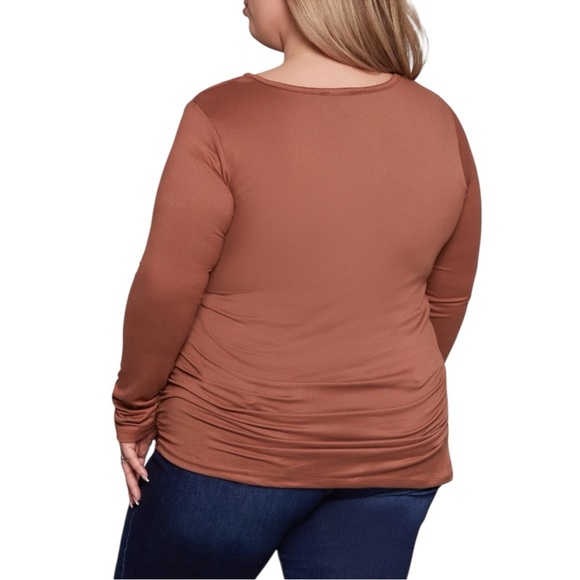 Plus Size, Brown Long Sleeve T Shirt with Cut Out Design, Size 4X - Picture 3 of 5